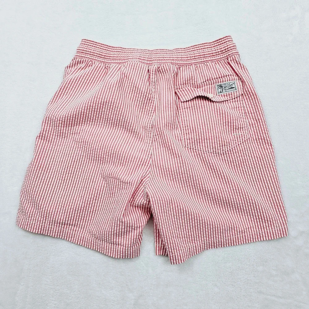 Polo Ralph Lauren Swim Trunks Mens S Red White Seersucker Striped Preppy Coastal